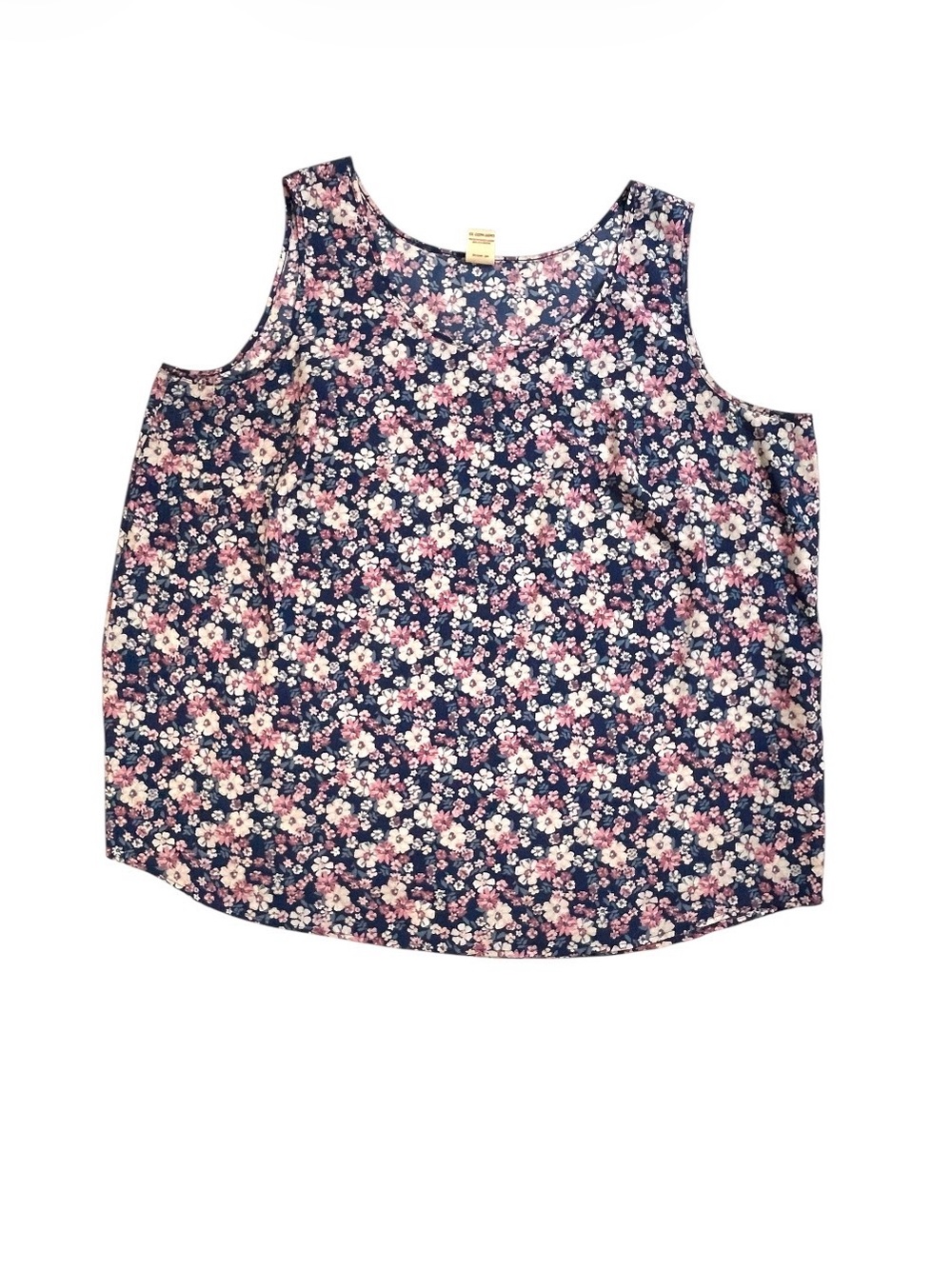 Faded Glory Navy Floral Tank with Pink & White Blooms